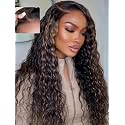 UNICE Water Wave Lace Front Human Hair Wig Golden Brown Highlight 24 Inch