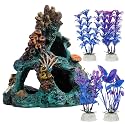 Uniclife Aquarium Decor, Fish Tank Decorations, Realistic Resin Coral Reef Rock Ornament & Plants Set for Fish Tank Decor, Colorful Aquarium Cave Decorations for Freshwater & Saltwater Tanks