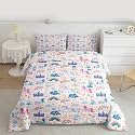 Unicorn Bedding Set Full Size Kawaii Rainbow Castle Moon Comforter Boys Girls Bedroom Decor Dreamy Princess Fantasy Comforter Set Pink Purle 3Pcs Quilt Set,2 Pillowcase