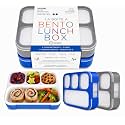 kinsho Bento Box for Kids Lunch-Boxes for Adults | Portion Snack Containers for Boys Toddlers Pre-School Daycare Work Lunches BPA Free | 4 Compartments, Grey Blue, 2 pack