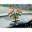 Unicorn enterprises Indian National Flag Crossed Stand – Desktop Size(H-10cm& L-7cm)| Double-Sided India Flag with indian map in circular|materials with a glossy golden base and poles for Car Dashboard, Office Desk & 
