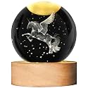 Unicorn Figurine Crystal Ball Lamp with LED Stand, 3D Laser Engraved Glass Sphere Decorative Balls Paperweight(60mm)