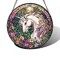 Unicorn in Flower Forest Stained Glass Window Hanging Suncatcher Gift 6.3"