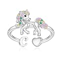 Unicorn Initial Rings for Teen Girls, Rose Gold/White Gold Plated Heart Initial Rings for Girls Adjustable Stackable Rings for Women Diny Heart Ring for Teen Girls Gifts Unicorns Gifts for Girls