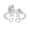 Unicorn Initial Rings for Teen Girls, Rose Gold/White Gold Plated Heart Initial Rings for Girls Adjustable Stackable Rings for Women Diny Heart Ring for Teen Girls Gifts Unicorns Gifts for Girls