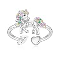 Unicorn Initial Rings for Teen Girls, Rose Gold/White Gold Plated Heart Initial Rings for Girls Adjustable Stackable Rings for Women Diny Heart Ring for Teen Girls Gifts Unicorns Gifts for Girls