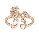 Unicorn Initial Rings for Teen Girls, Rose Gold/White Gold Plated Heart Initial Rings for Girls Adjustable Stackable Rings for Women Diny Heart Ring for Teen Girls Gifts Unicorns Gifts for Girls