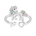 Unicorn Initial Rings for Teen Girls, Rose Gold/White Gold Plated Heart Initial Rings for Girls Adjustable Stackable Rings for Women Diny Heart Ring for Teen Girls Gifts Unicorns Gifts for Girls