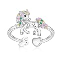 Unicorn Initial Rings for Teen Girls, Rose Gold/White Gold Plated Heart Initial Rings for Girls Adjustable Stackable Rings for Women Diny Heart Ring for Teen Girls Gifts Unicorns Gifts for Girls