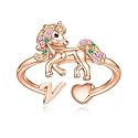 Unicorn Initial Rings for Teen Girls, Rose Gold/White Gold Plated Heart Initial Rings for Girls Adjustable Stackable Rings for Women Diny Heart Ring for Teen Girls Gifts Unicorns Gifts for Girls