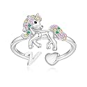 Unicorn Initial Rings for Teen Girls, Rose Gold/White Gold Plated Heart Initial Rings for Girls Adjustable Stackable Rings for Women Diny Heart Ring for Teen Girls Gifts Unicorns Gifts for Girls