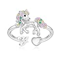 Unicorn Initial Rings for Teen Girls, Rose Gold/White Gold Plated Heart Initial Rings for Girls Adjustable Stackable Rings for Women Diny Heart Ring for Teen Girls Gifts Unicorns Gifts for Girls