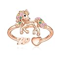 Unicorn Initial Rings for Teen Girls, Rose Gold/White Gold Plated Heart Initial Rings for Girls Adjustable Stackable Rings for Women Diny Heart Ring for Teen Girls Gifts Unicorns Gifts for Girls