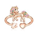 Unicorn Initial Rings for Teen Girls, Rose Gold/White Gold Plated Heart Initial Rings for Girls Adjustable Stackable Rings for Women Diny Heart Ring for Teen Girls Gifts Unicorns Gifts for Girls