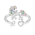 Unicorn Initial Rings for Teen Girls, Rose Gold/White Gold Plated Heart Initial Rings for Girls Adjustable Stackable Rings for Women Diny Heart Ring for Teen Girls Gifts Unicorns Gifts for Girls