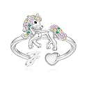 Unicorn Initial Rings for Teen Girls, Rose Gold/White Gold Plated Heart Initial Rings for Girls Adjustable Stackable Rings for Women Diny Heart Ring for Teen Girls Gifts Unicorns Gifts for Girls