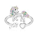 Unicorn Initial Rings for Teen Girls, Rose Gold/White Gold Plated Heart Initial Rings for Girls Adjustable Stackable Rings for Women Diny Heart Ring for Teen Girls Gifts Unicorns Gifts for Girls