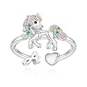 Unicorn Initial Rings for Teen Girls, Rose Gold/White Gold Plated Heart Initial Rings for Girls Adjustable Stackable Rings for Women Diny Heart Ring for Teen Girls Gifts Unicorns Gifts for Girls
