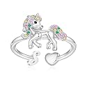 Unicorn Initial Rings for Teen Girls, Rose Gold/White Gold Plated Heart Initial Rings for Girls Adjustable Stackable Rings for Women Diny Heart Ring for Teen Girls Gifts Unicorns Gifts for Girls
