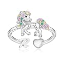Unicorn Initial Rings for Teen Girls, Rose Gold/White Gold Plated Heart Initial Rings for Girls Adjustable Stackable Rings for Women Diny Heart Ring for Teen Girls Gifts Unicorns Gifts for Girls