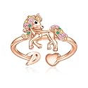 Unicorn Initial Rings for Teen Girls, Rose Gold/White Gold Plated Heart Initial Rings for Girls Adjustable Stackable Rings for Women Diny Heart Ring for Teen Girls Gifts Unicorns Gifts for Girls