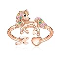 Unicorn Initial Rings for Teen Girls, Rose Gold/White Gold Plated Heart Initial Rings for Girls Adjustable Stackable Rings for Women Diny Heart Ring for Teen Girls Gifts Unicorns Gifts for Girls