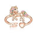 Unicorn Initial Rings for Teen Girls, Rose Gold/White Gold Plated Heart Initial Rings for Girls Adjustable Stackable Rings for Women Diny Heart Ring for Teen Girls Gifts Unicorns Gifts for Girls