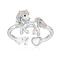 Unicorn Initial Rings for Teen Girls, Rose Gold/White Gold Plated Heart Initial Rings for Girls Adjustable Stackable Rings for Women Diny Heart Ring for Teen Girls Gifts Unicorns Gifts for Girls