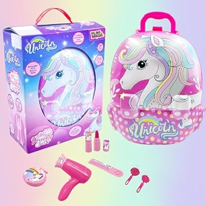 playmagic unicorn portable backpack dressing set  pretend play set with makeup accessories for kids  suitcase toy  birthday gift for girls