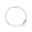 UNICORNJ 925 Italy Sterling Silver Child or Baby Name Bracelet Girls Boys, Personalized Engraved Kids ID Bracelets, 6.5" Figaro Chain, Enamel Charm Newborn Infant Toddler Kid Jewelry