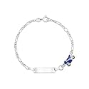 UNICORNJ 925 Italy Sterling Silver Child or Baby Name Bracelet Girls Boys, Personalized Engraved Kids ID Bracelets, 6.5" Figaro Chain, Enamel Charm Newborn Infant Toddler Kid Jewelry