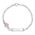 UNICORNJ 925 Italy Sterling Silver Child or Baby Name Bracelet Girls Boys, Personalized Engraved Kids ID Bracelets, 6.5" Figaro Chain, Enamel Charm Newborn Infant Toddler Kid Jewelry
