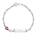 UNICORNJ 925 Italy Sterling Silver Child or Baby Name Bracelet Girls Boys, Personalized Engraved Kids ID Bracelets, 6.5" Figaro Chain, Enamel Charm Newborn Infant Toddler Kid Jewelry