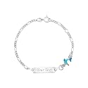 UNICORNJ 925 Italy Sterling Silver Child or Baby Name Bracelet Girls Boys, Personalized Engraved Kids ID Bracelets, 6.5" Figaro Chain, Enamel Charm Newborn Infant Toddler Kid Jewelry