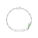 UNICORNJ 925 Italy Sterling Silver Child or Baby Name Bracelet Girls Boys, Personalized Engraved Kids ID Bracelets, 6.5" Figaro Chain, Enamel Charm Newborn Infant Toddler Kid Jewelry