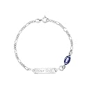 UNICORNJ 925 Italy Sterling Silver Child or Baby Name Bracelet Girls Boys, Personalized Engraved Kids ID Bracelets, 6.5" Figaro Chain, Enamel Charm Newborn Infant Toddler Kid Jewelry