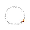 UNICORNJ 925 Italy Sterling Silver Child or Baby Name Bracelet Girls Boys, Personalized Engraved Kids ID Bracelets, 6.5" Figaro Chain, Enamel Charm Newborn Infant Toddler Kid Jewelry