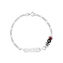 UNICORNJ 925 Italy Sterling Silver Child or Baby Name Bracelet Girls Boys, Personalized Engraved Kids ID Bracelets, 6.5" Figaro Chain, Enamel Charm Newborn Infant Toddler Kid Jewelry