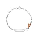 UNICORNJ 925 Italy Sterling Silver Child or Baby Name Bracelet Girls Boys, Personalized Engraved Kids ID Bracelets, 6.5" Figaro Chain, Enamel Charm Newborn Infant Toddler Kid Jewelry