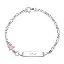 UNICORNJ 925 Italy Sterling Silver Child or Baby Name Bracelet Girls Boys, Personalized Engraved Kids ID Bracelets, 6.5" Figaro Chain, Enamel Charm Newborn Infant Toddler Kid Jewelry