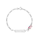 UNICORNJ 925 Italy Sterling Silver Child or Baby Name Bracelet Girls Boys, Personalized Engraved Kids ID Bracelets, 6.5" Figaro Chain, Enamel Charm Newborn Infant Toddler Kid Jewelry
