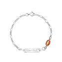 UNICORNJ 925 Italy Sterling Silver Child or Baby Name Bracelet Girls Boys, Personalized Engraved Kids ID Bracelets, 6.5" Figaro Chain, Enamel Charm Newborn Infant Toddler Kid Jewelry
