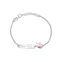 UNICORNJ Sterling Silver 925 Engravable ID Bracelet Rolo Chain for Girls Heart with Pink Enamel 6.5"