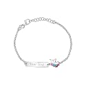 UNICORNJ Sterling Silver 925 Engravable ID Bracelet Rolo Chain for Girls Heart with Pink Enamel 6.5"