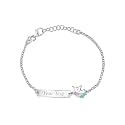 UNICORNJ Sterling Silver 925 Engravable ID Bracelet Rolo Chain for Girls Heart with Pink Enamel 6.5"