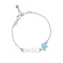 UNICORNJ Sterling Silver 925 Engravable ID Bracelet Rolo Chain for Girls Heart with Pink Enamel 6.5"