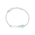 UNICORNJ Sterling Silver 925 Engravable ID Bracelet Rolo Chain for Girls Heart with Pink Enamel 6.5"