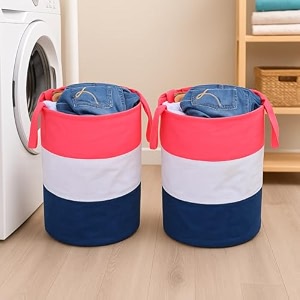 durable and collapsible non woven laundry storage bag with handles clothes amp toys storage foldable laundry bag combo pack of 2 pieces pink 45 l pink