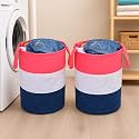 Durable and Collapsible Non Woven Laundry Storage Bag with Handles Clothes &amp; Toys Storage Foldable Laundry Bag Combo Pack of 2 Pieces (Pink, 45 L) (Pink)