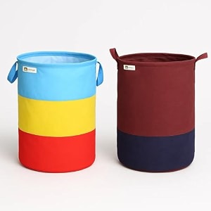 unicraft laundry bags 45l capacity pack of 2 multicolor amp maroon  foldable clothes laundry storage bags with strong handles  large dirty clothes organizer for home bathroom hostel